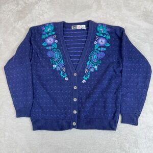 Vintage Lucia Petites Sweater‎ Womens M Blue Preowned Cardigan Floral Paisley